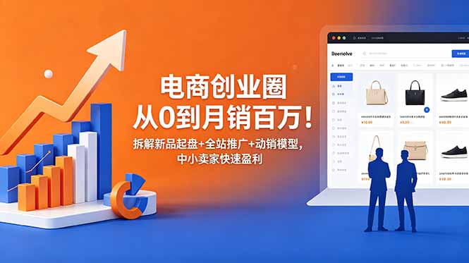 电商创业圈从0到月销百万!拆解新品起盘+全站推广+动销模型,中小卖家快速盈利-优优云创网