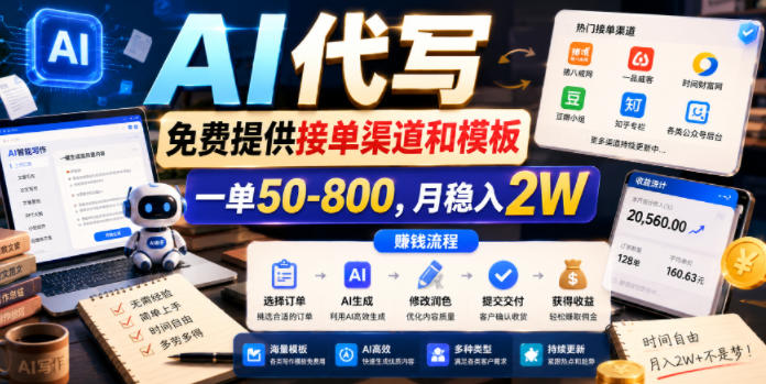 AI代写,免费提供接单渠道和模板,一单50-800,月稳入2W【揭秘】-优优云创网