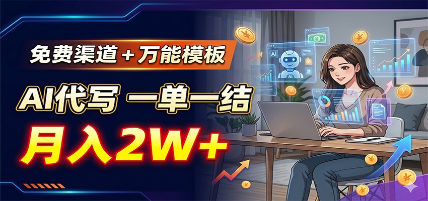 免费渠道+万能模板，AI代写一单一结，月入2W+-优优云创网
