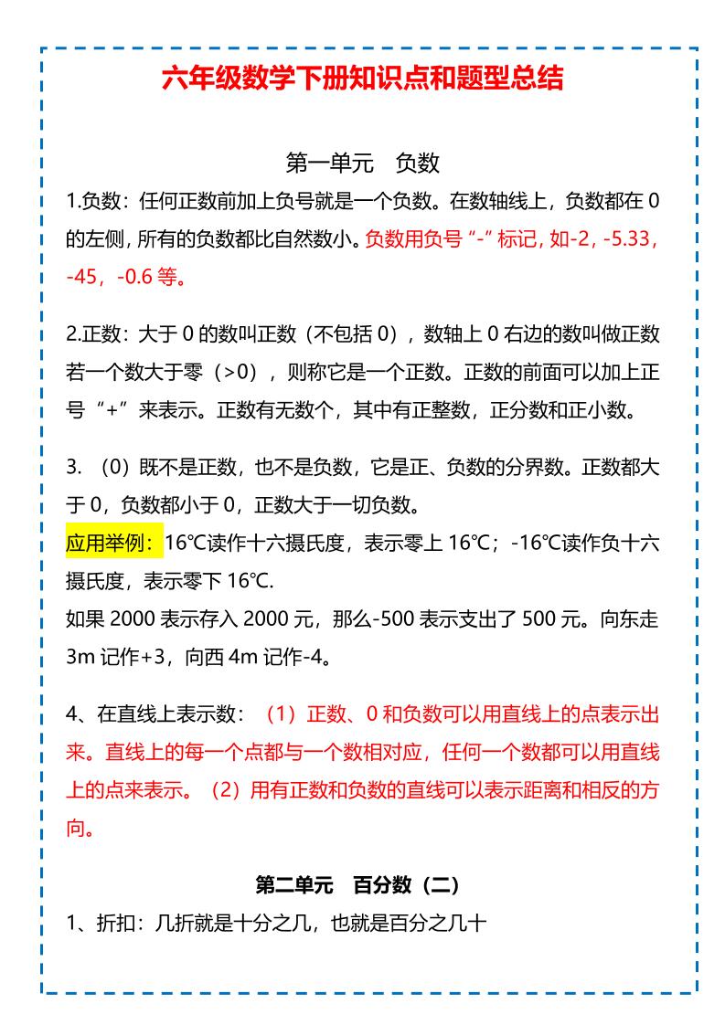 六年级下数学下册知识点题型总结-优优云创网
