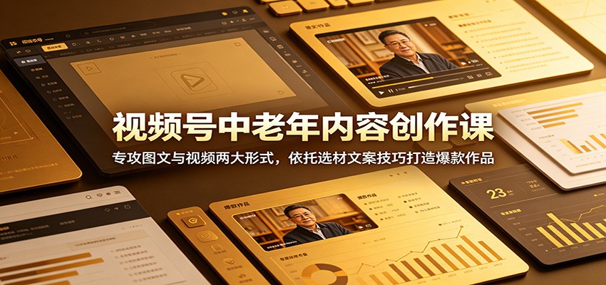 视频号中老年内容创作课:专攻图文与视频两大形式,依托选材文案技巧打造爆款作品-优优云创网