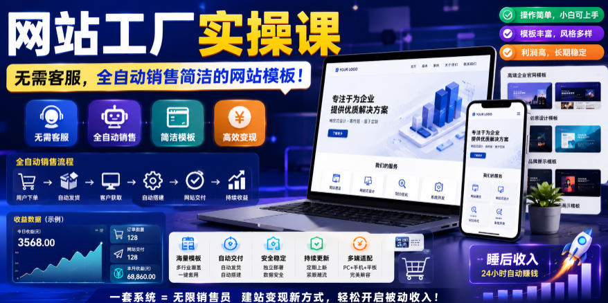 网站工厂实操课，无需客服，网站模板自动赚钱！【原创双语字幕】-优优云创网