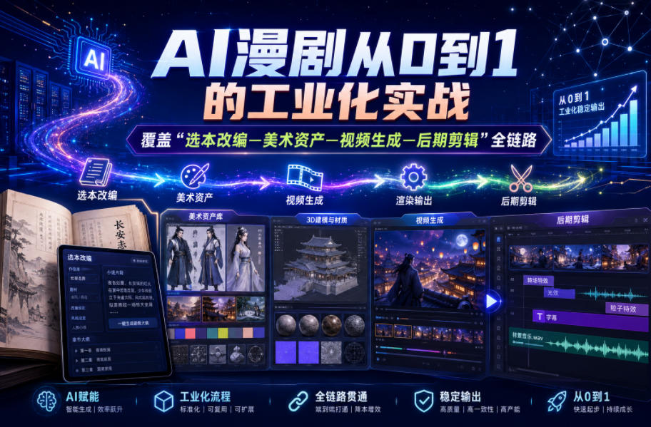 AI漫剧从0到1的工业化实战,覆盖“选本改编—美术资产—视频生成—后期剪辑”全链路(更新6月)-优优云创网