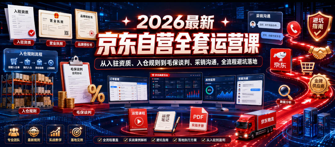 2026最新京东自营全套运营课,从入驻资质、入仓规则到毛保谈判、采销沟通,全流程避坑落地-优优云创网