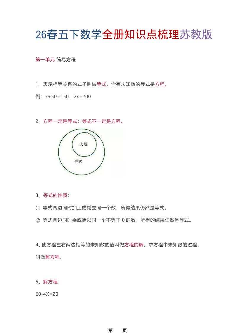 26春五年级下数学全册知识点梳理《苏教版》-优优云创网