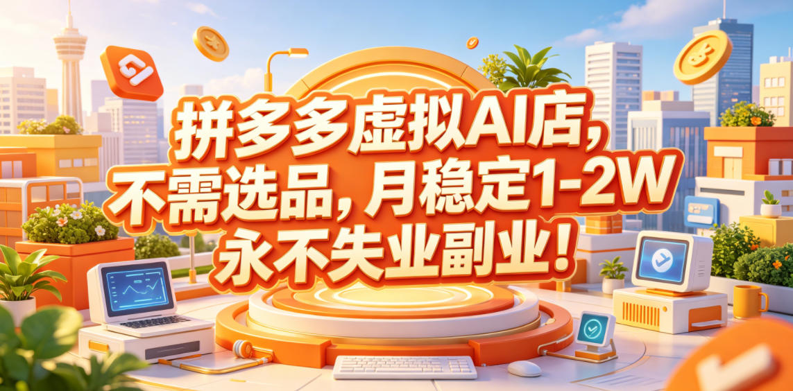 拼多多虚拟AI店，不需选品，月稳定1-2W，永不失业副业！【揭秘】-优优云创网