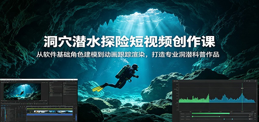 洞穴潜水探险短视频创作课:从软件基础角色建模到动画跟踪渲染,打造专业洞潜科普作品-优优云创网