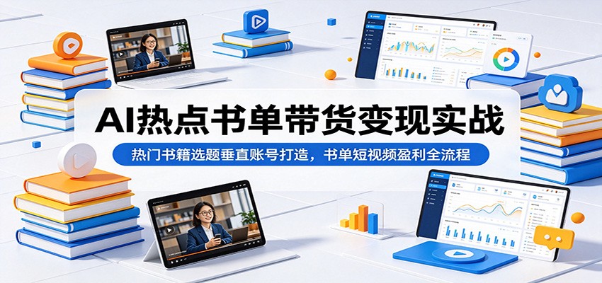 AI热点书单带货变现实战：热门书籍选题垂直账号打造，书单短视频盈利全流程-优优云创网
