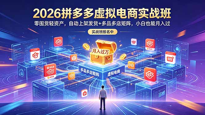 2026拼多多虚拟电商实战班:零囤货轻资产,自动上架发货+多品多店矩阵,小白也能月入过万-优优云创网
