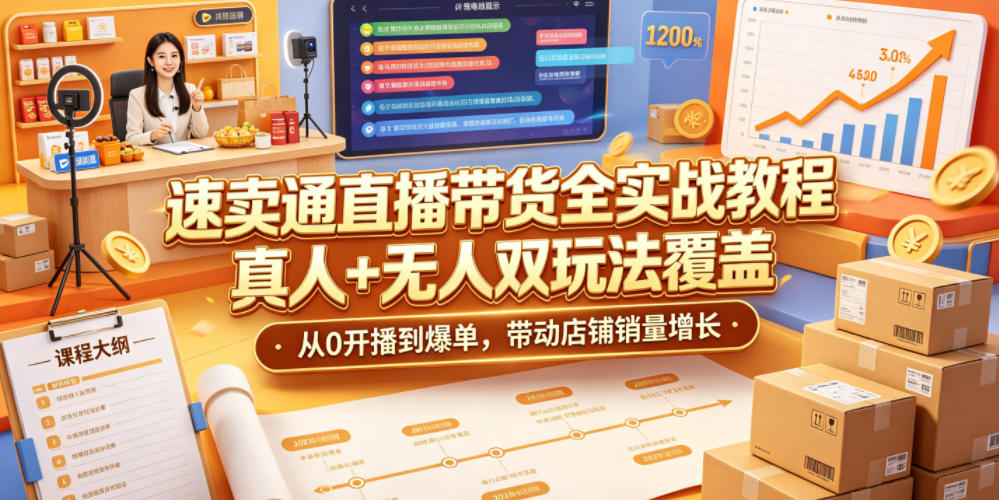 速卖通直播带货全实战教程，真人+无人双玩法覆盖，从0开播到爆单，带动店铺销量增长-优优云创网