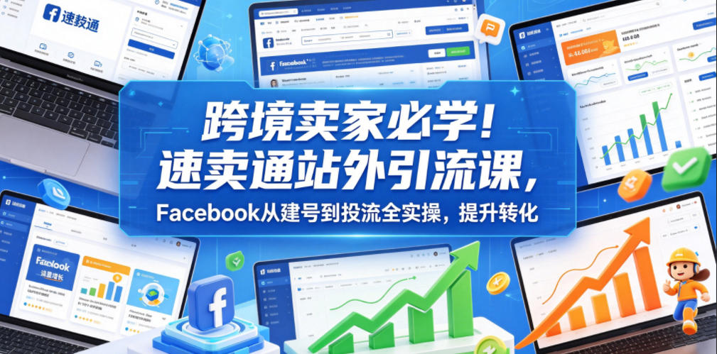 跨境卖家必学!速卖通站外引流课,Facebook从建号到投流全实操,提升转化-优优云创网