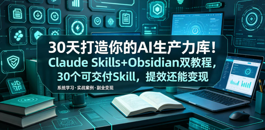 30天打造你的AI生产力库！Claude Skills+Obsidian 双教程，30 个可交付 Skill，提效还能变现-优优云创网