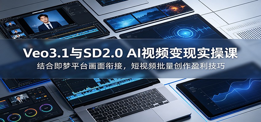 Veo3.1与SD2.0 AI视频变现实操课课：结合即梦平台画面衔接，短视频批量创作盈利技巧-优优云创网