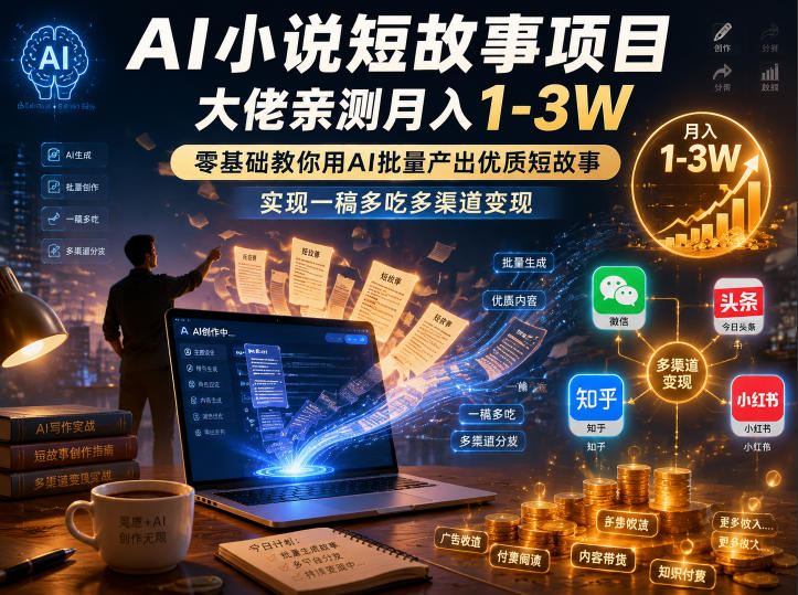 20260615161629902-21da9fece82c146f6b241f9a164596d6 AI小说短故事项目,大佬亲测月入1-3W,零基础教你用AI批量产出优质短故事,实现一稿多吃多渠道变现