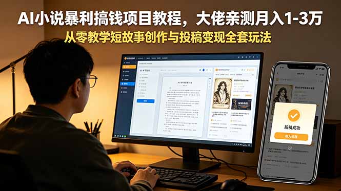 AI小说暴利搞钱项目教程，大佬亲测月入1-3万，从零教学短故事创作与投稿变现全套玩法-优优云创网