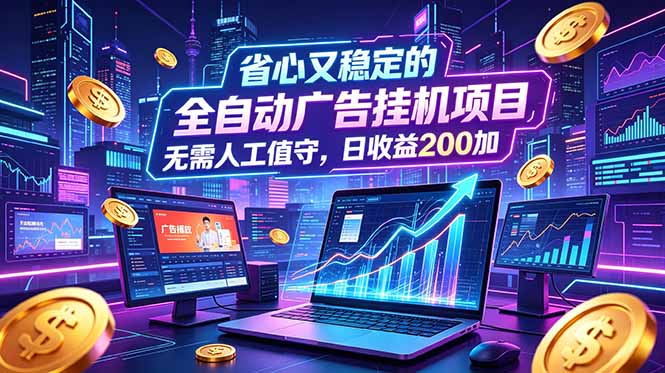 全自动广告挂机项目，全程无需人工值守。稳定创收每日收益200+-优优云创网