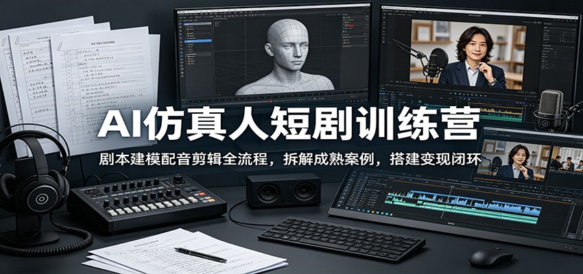 AI仿真人短剧训练营:剧本建模配音剪辑全流程,拆解成熟案例,搭建变现闭环-优优云创网