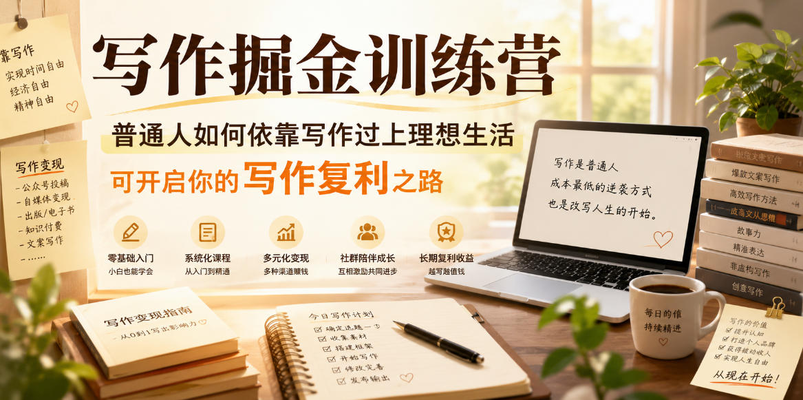 写作掘金训练营，普通人如何依靠写作过上理想生活，可开启你的写作复利之路(更新6月)-优优云创网