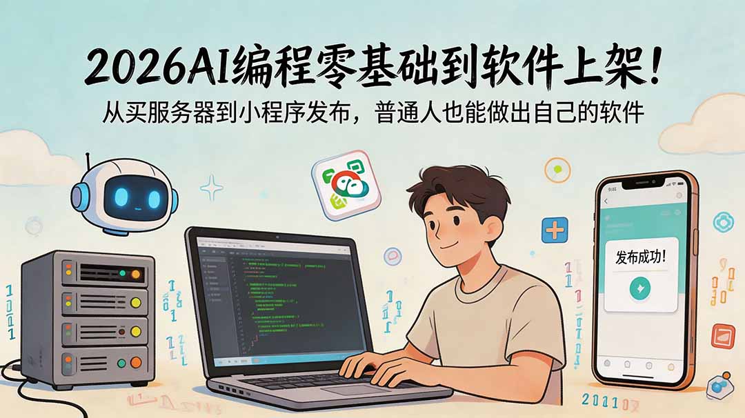 2026AI编程零基础到软件上架!从买服务器到小程序发布,普通人也能做出自己的软件-优优云创网
