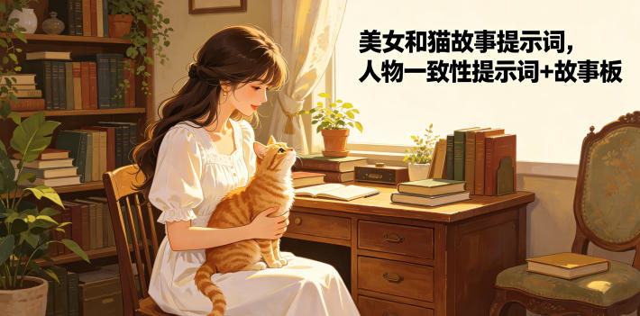 美女和猫故事提示词，人物一致性提示词+故事板-优优云创网