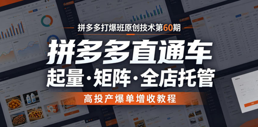 拼多多打爆班原创技术第60期,拼多多直通车,起量・矩阵・全店托管,高投产爆单增收教程-优优云创网