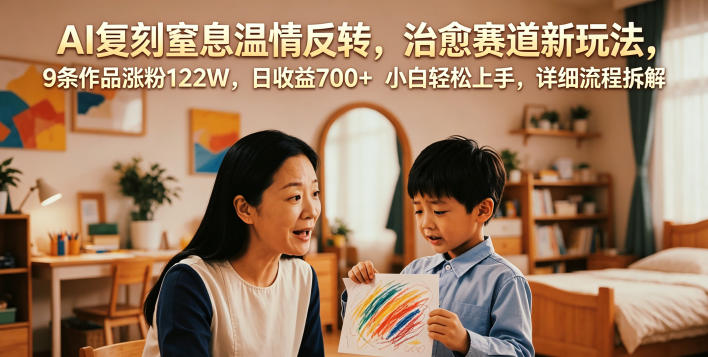 AI复刻窒息温情反转,治愈赛道新玩法,9条作品涨粉122W,日收益700+ 小白轻松上手,详细流程拆解-优优云创网