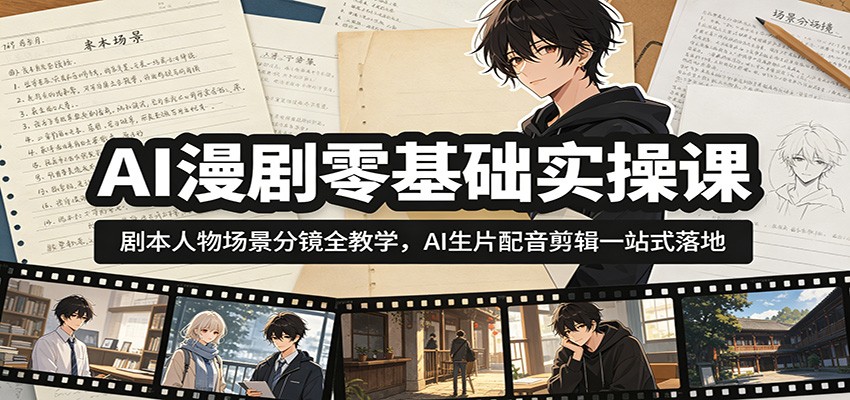 AI漫剧零基础实操课:剧本人物场景分镜全教学,AI生片配音剪辑一站式落地-优优云创网