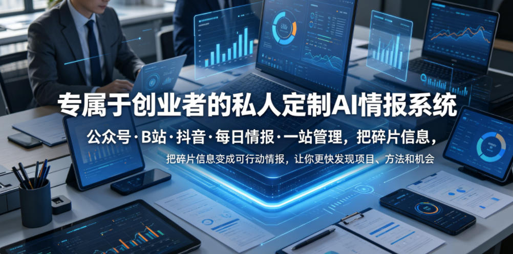 专属于创业者的私人定制AI情报系统,公众号·B站·抖音·每日情报·一站管理,把碎片信息变成可行动情报,让你更快发现项目、方法和机会-优优云创网