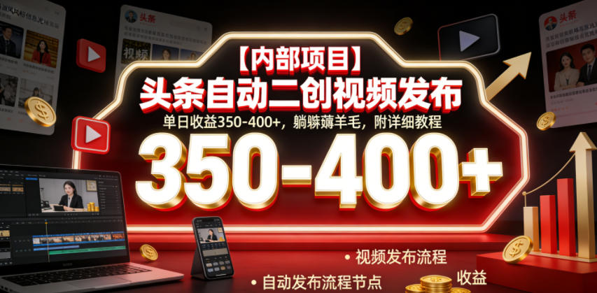 【内部项目】头条自动二创视频发布，单日收益350-400+，躺賺薅羊毛，附详细教程【揭秘】-优优云创网