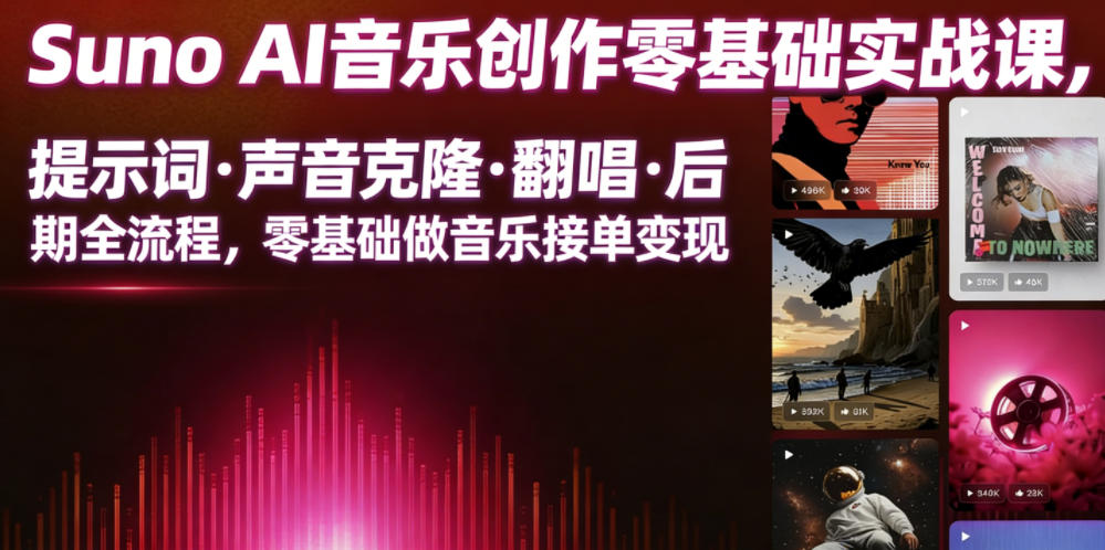 Suno AI音乐创作实战课,提示词・声音克隆・翻唱・后期全流程,零基础做音乐接单变现-优优云创网