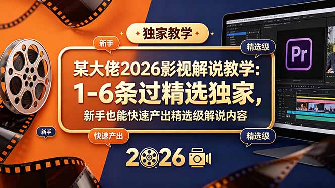 某大佬2026影视解说教学:1-6条过精选独家,新手也能快速产出精选级解说内容-优优云创网