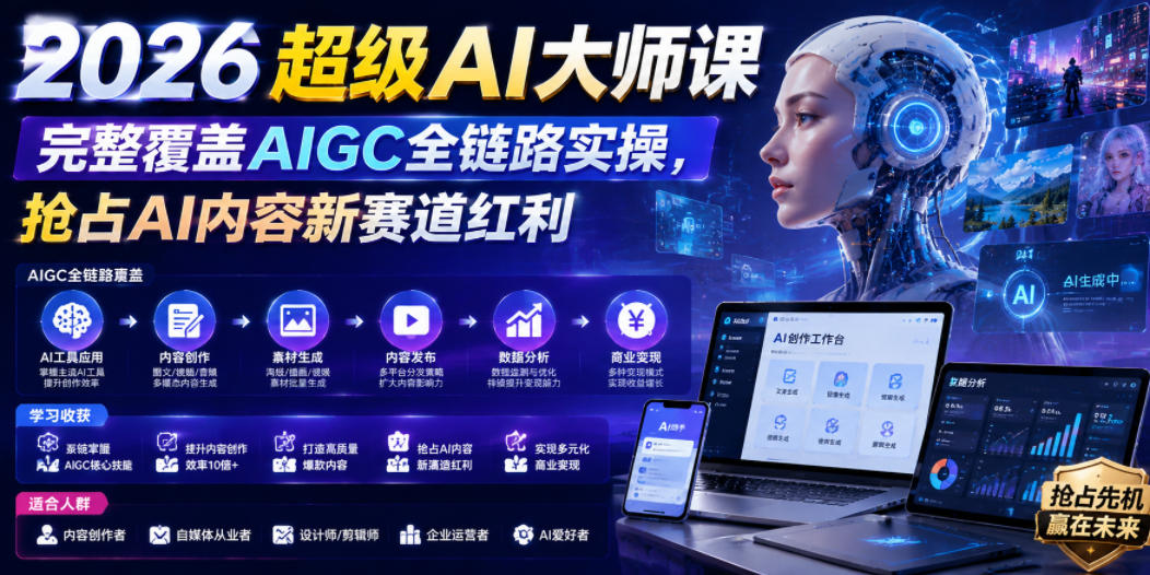 2026超级AI大师课,完整覆盖AIGC全链路实操,抢占AI内容新赛道红利-优优云创网