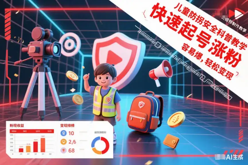儿童防拐安全科普知识视频制作教学，快速起号涨粉，容易爆，轻松变现-副业吧