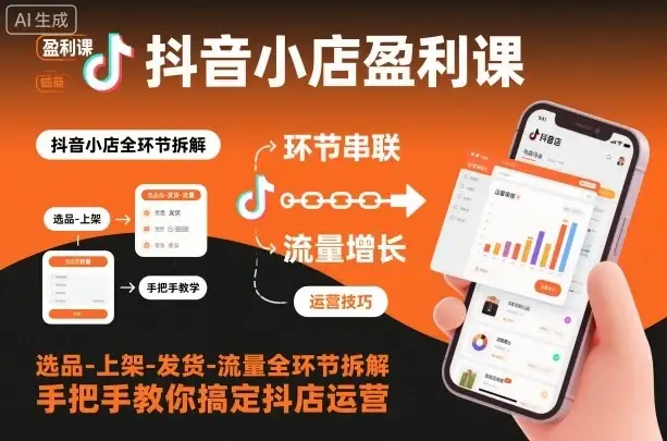 【精】抖音小店盈利课-选品-上架-发货-流量全环节拆解，手把手教你搞定抖店运营-副业吧