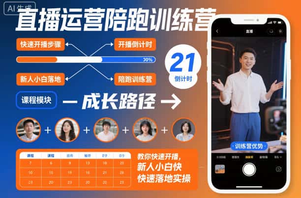 直播运营陪跑训练营，教你快速开播，新人小白快速落地实操-优优云创