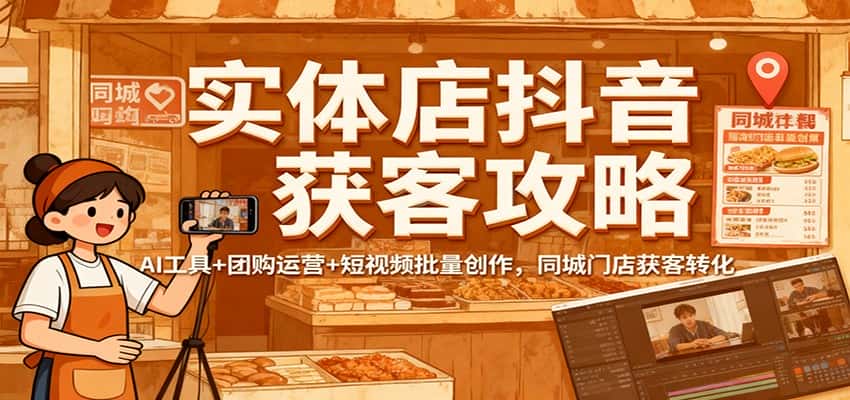 实体店抖音获客攻略：AI工具+团购运营+短视频批量创作，同城门店获客转化-副业吧