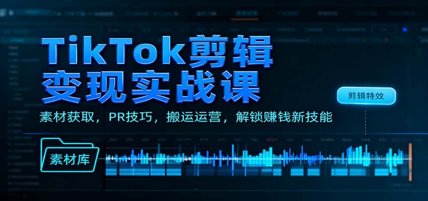 TikTok剪辑变现实战课：素材获取，PR技巧，搬运运营，解锁赚钱新技能-副业吧