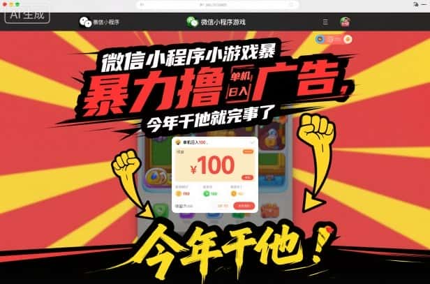 微信小程序小游戏暴力撸广告，单机日入100，今年干他就完事了-优优云创