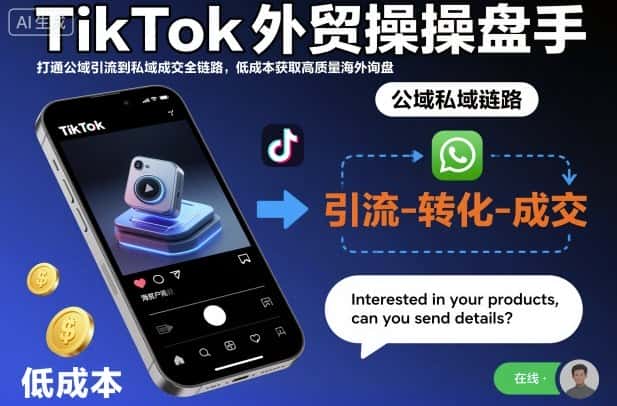 TikTok外贸操盘手，打通公域引流到私域成交全链路，低成本获取高质量海外询盘-副业吧