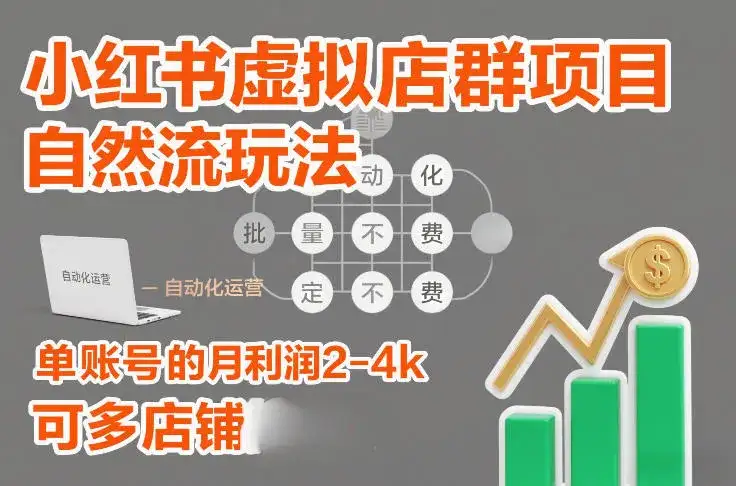 小红书虚拟店群项目，自然流玩法，批量自动化，稳定不费号，单账号的月利润2-4k，可多店矩阵-副业吧