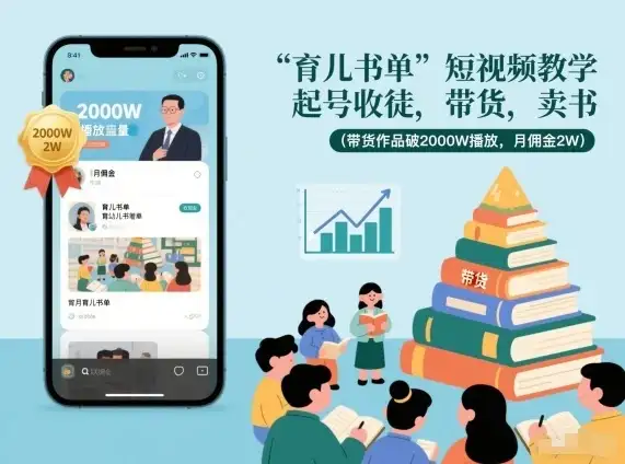 育儿书单短视频教学，起号收徒，带货，卖书（带货作品破2000W播放，月佣金2W）-副业吧