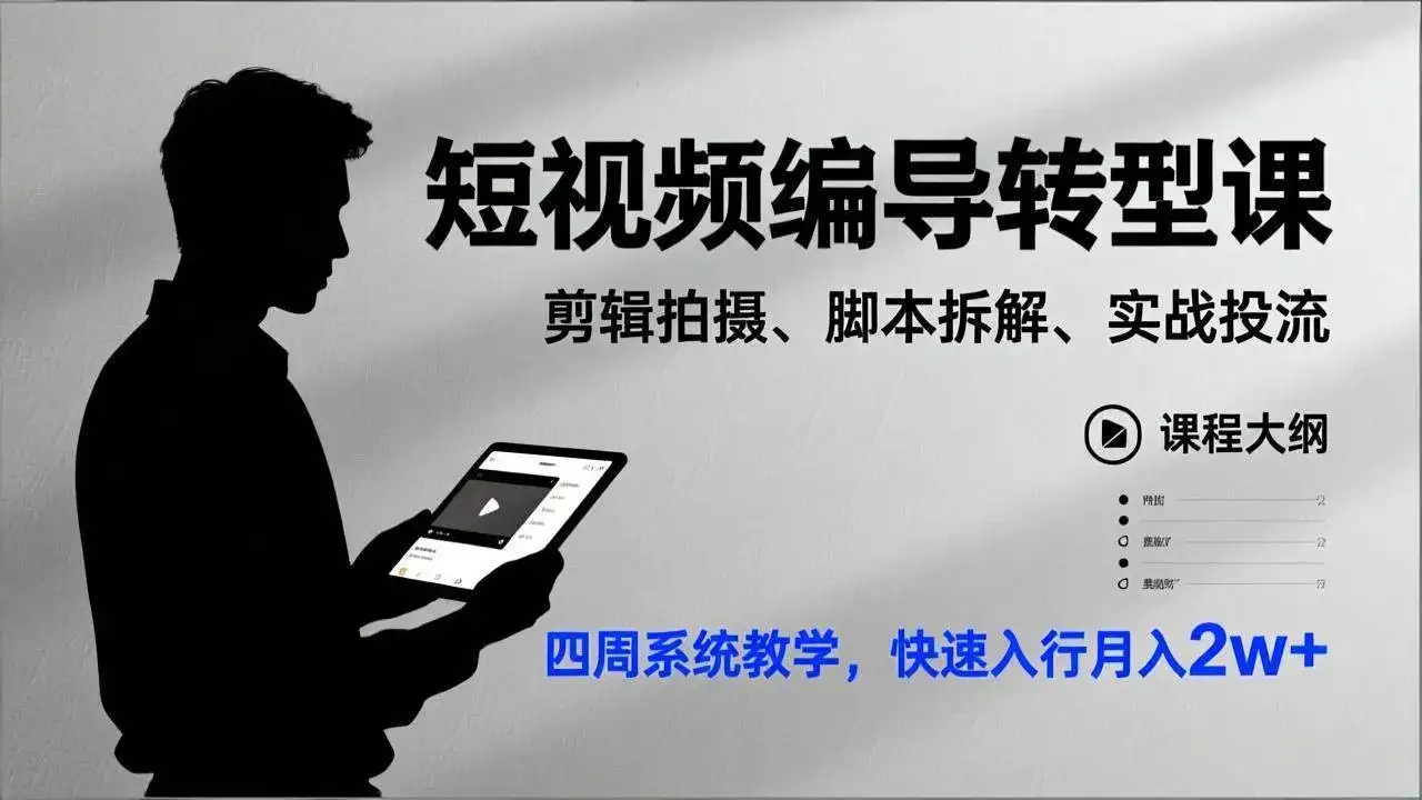（17062期）短视频编导转型课，剪辑拍摄、脚本拆解、实战投流，四周系统教学，快速入行月入2w+-副业吧