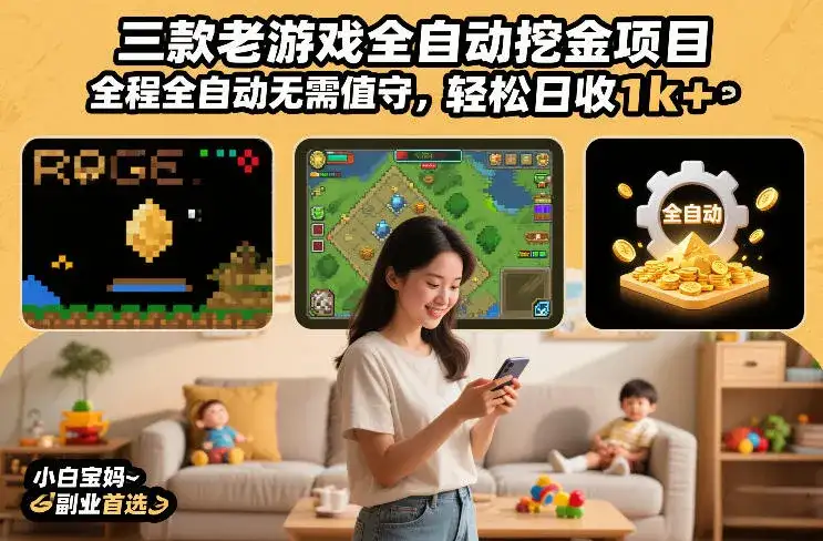 三款老游戏全自动挖金项目，全程全自动无需值守，轻松日收1k+，小白宝妈副业首选【揭秘】