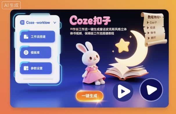 Coze扣子工作流一键生成童话皮克斯风格立体书视频，保姆级工作流搭建教程-副业吧