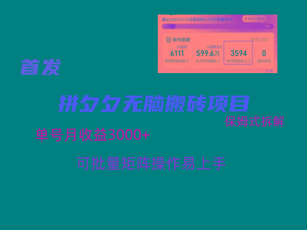 拼夕夕无脑搬砖，单号稳定收益3000+，保姆式拆解-云创网
