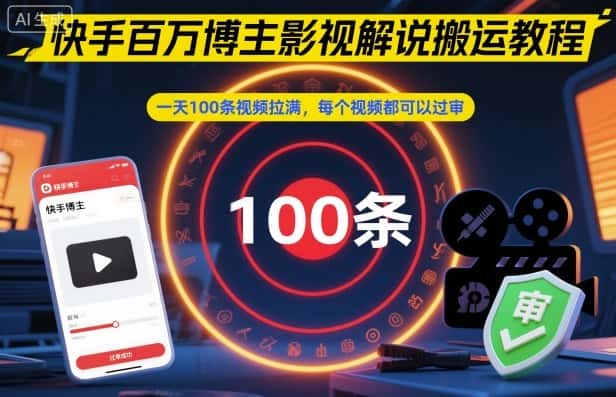 快手百万博主影视解说搬运教程，一天100条视频拉满，每个视频都可以过审-优优云创