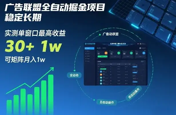 广告联盟全自动掘金项目，稳定长期，实测单窗口最高收益30+，可矩阵月入1w+【揭秘】-副业吧