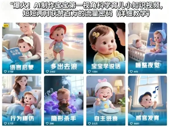 【精】爆火!AI制作宝宝第一视角科学育儿小知识视频,短短两月获赞百万的流量密码(详细教学)-副业吧