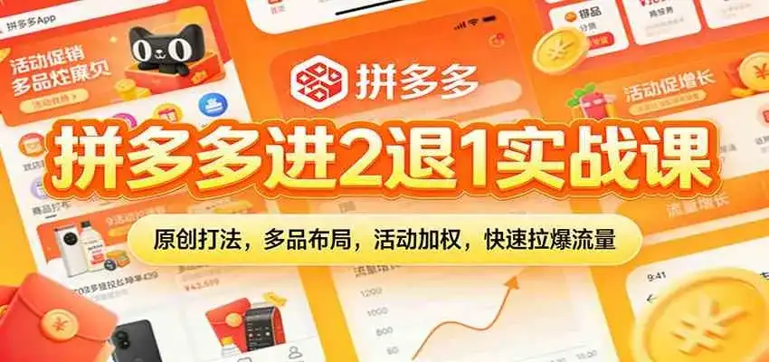 拼多多进2退1实战课:原创打法,多品布局,活动加权,快速拉爆流量-副业吧