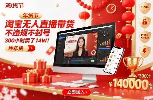 淘宝无人直播带货，不违规不封号，不需要发视频，300小时卖了14W！冲年货节【揭秘】-副业吧